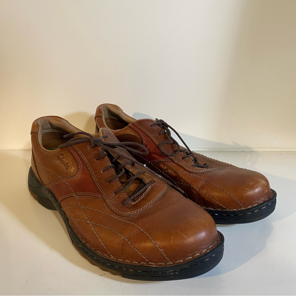 Clarks Brown Leather Casual Lace Up Oxfords Size 12